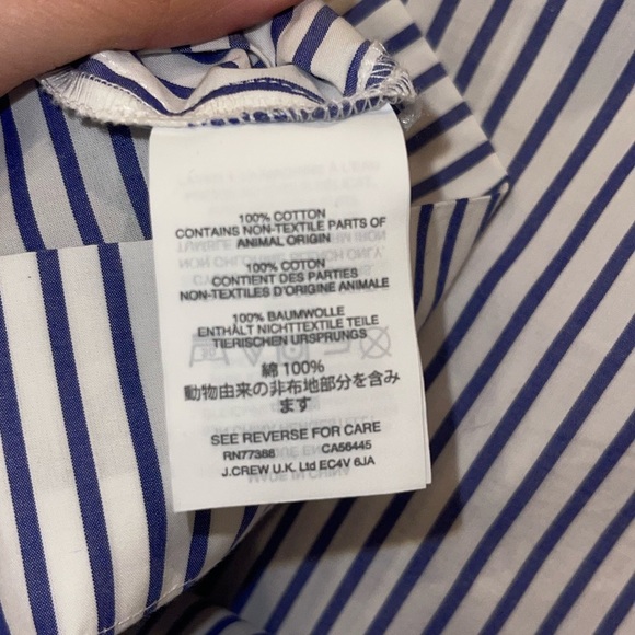 J. Crew  Top Womens Sz 0 Blue Striped Casual Ruffle Long Sleeve Blouse Cottage - Picture 6 of 9